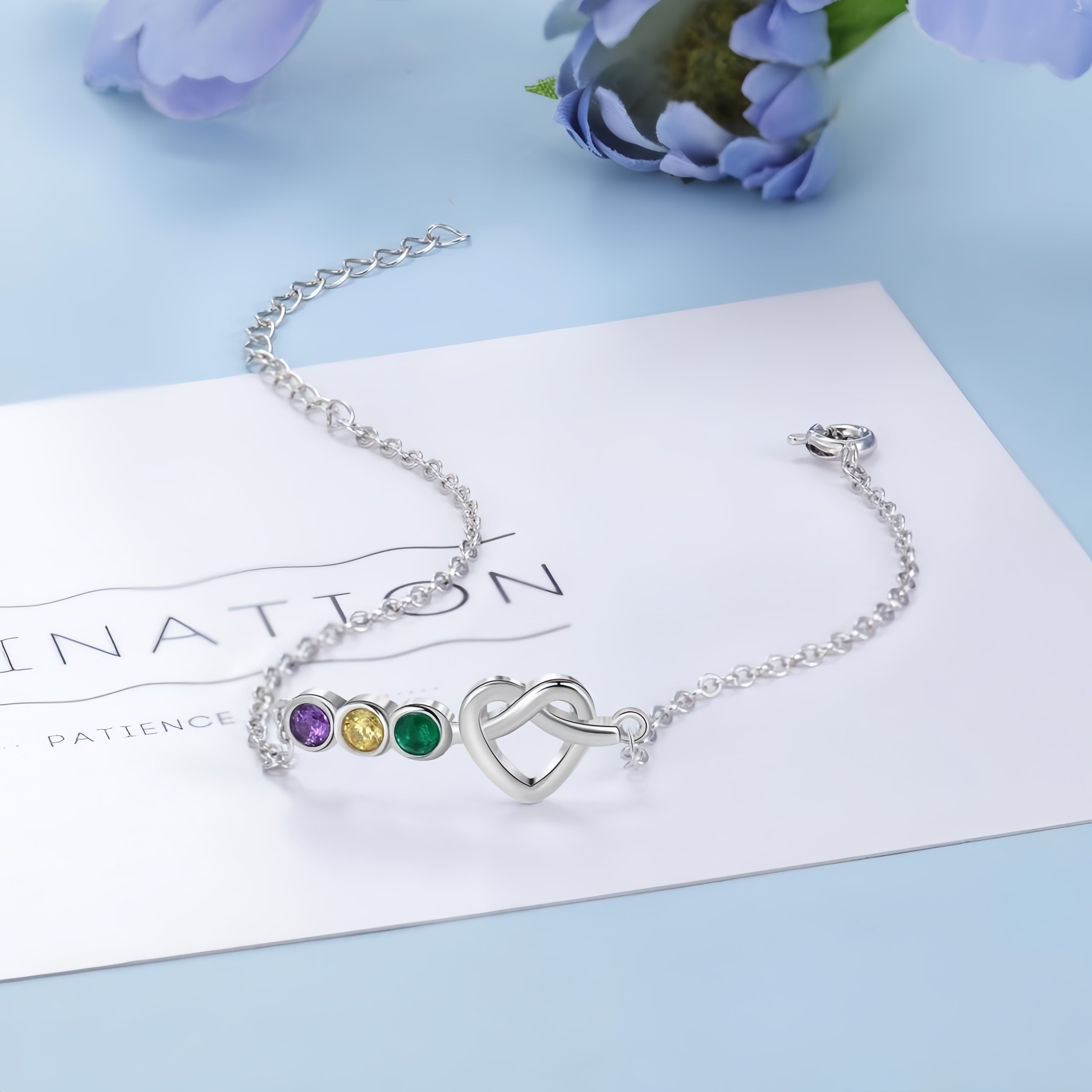 Heart Shaped Bracelet with Birthstones