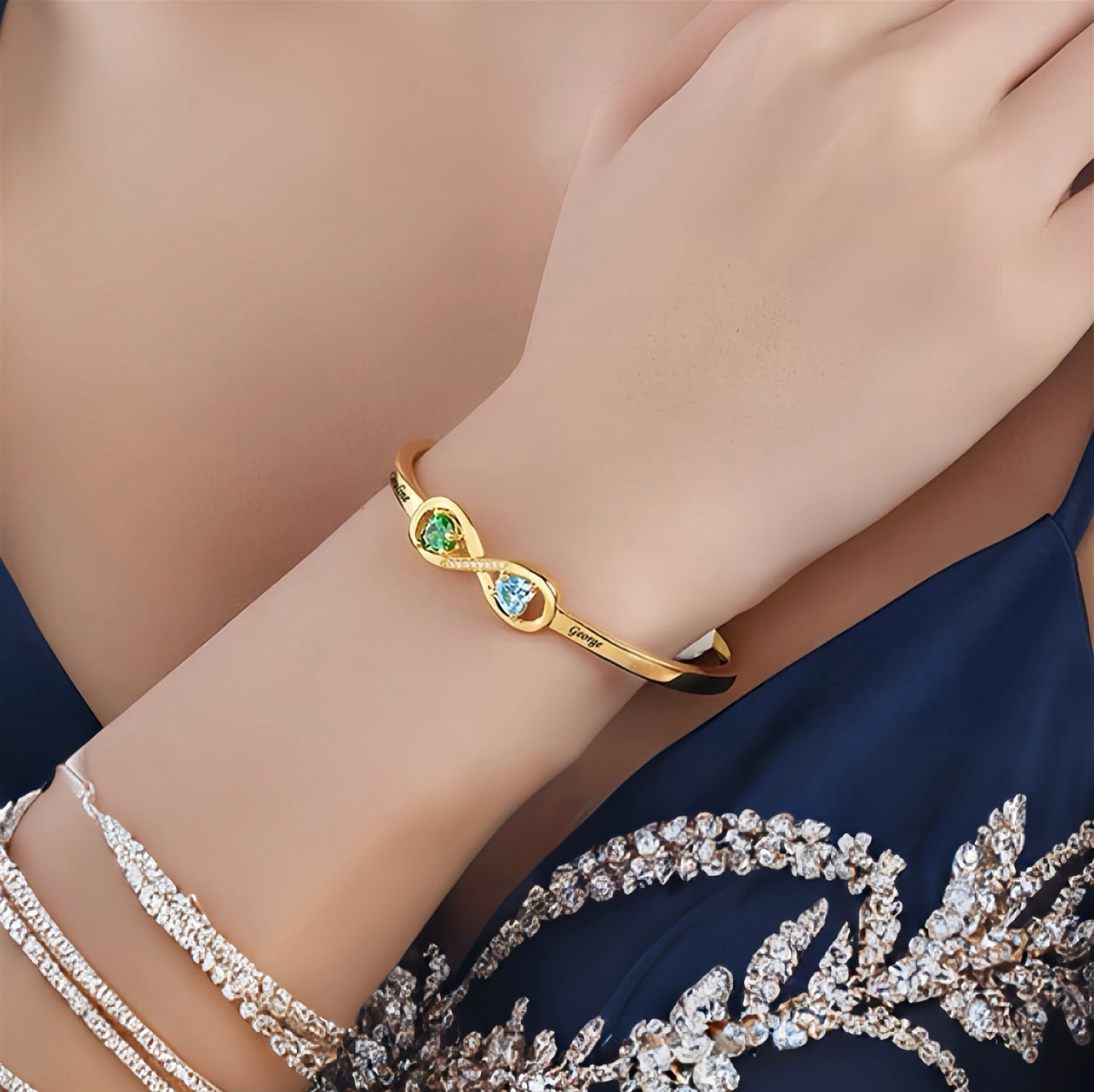 Double Heart Birthstone Bracelet