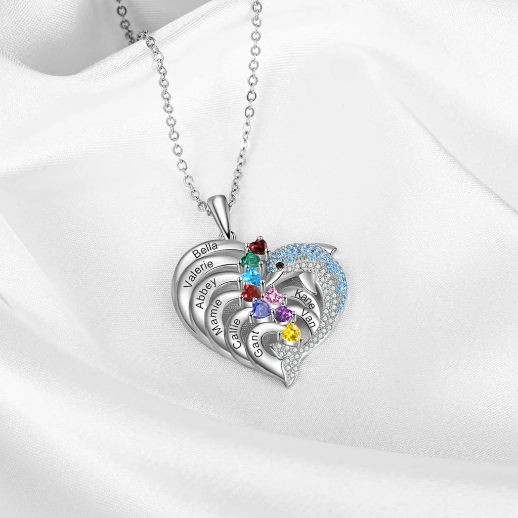 Heart Dolphin Engraved Necklace
