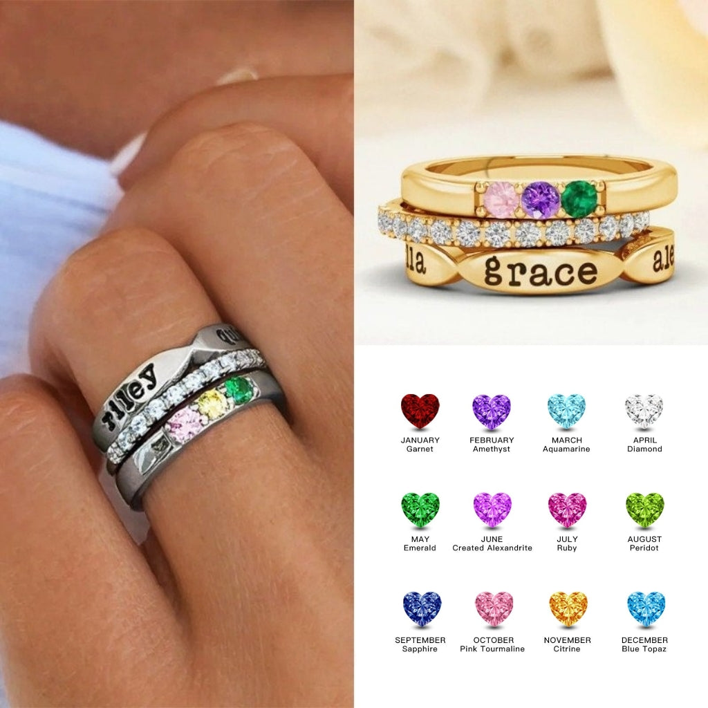 Birthstone Ring with Engraved Names
