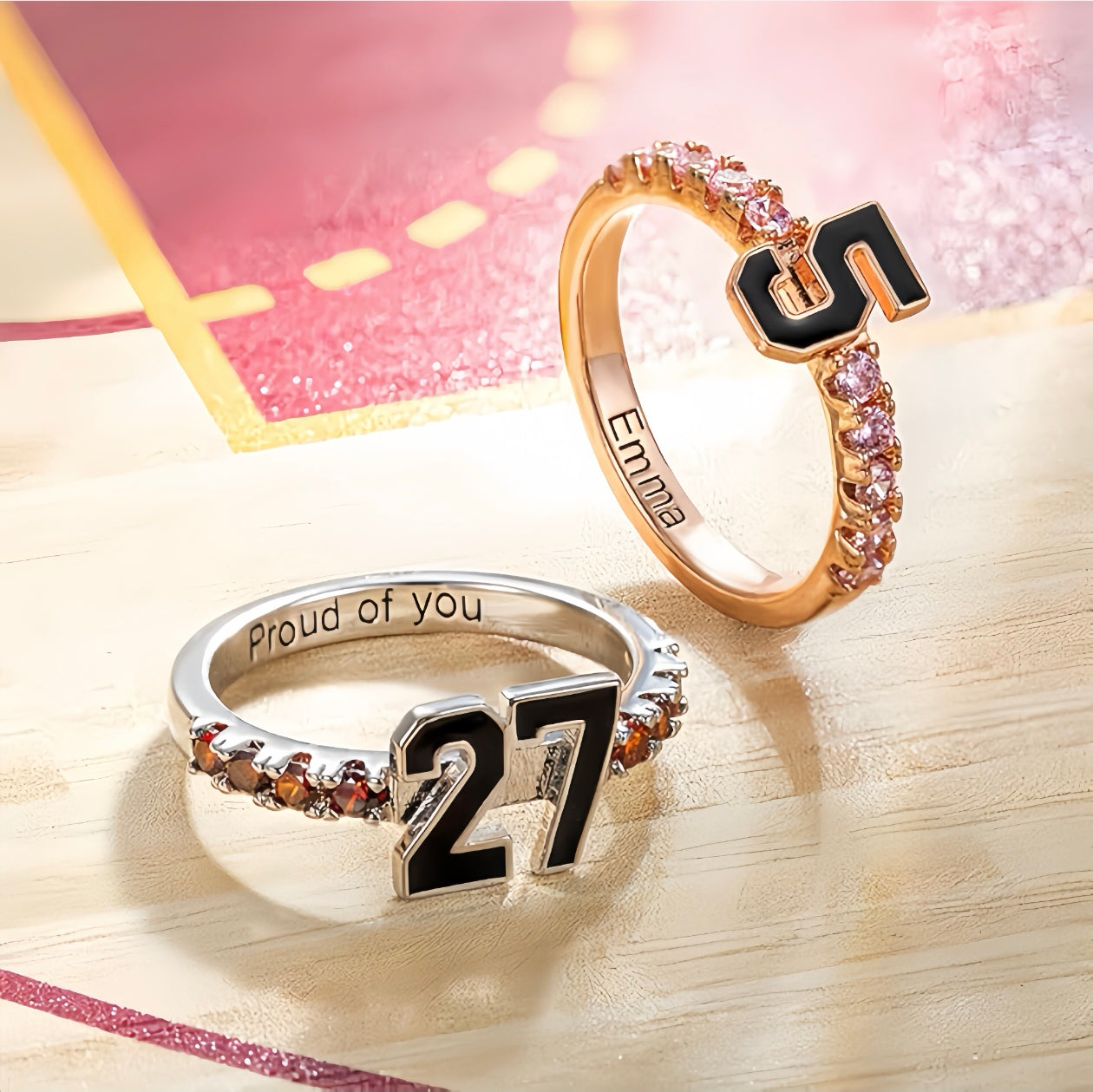 Personalized Sports Number Birthstone Ring