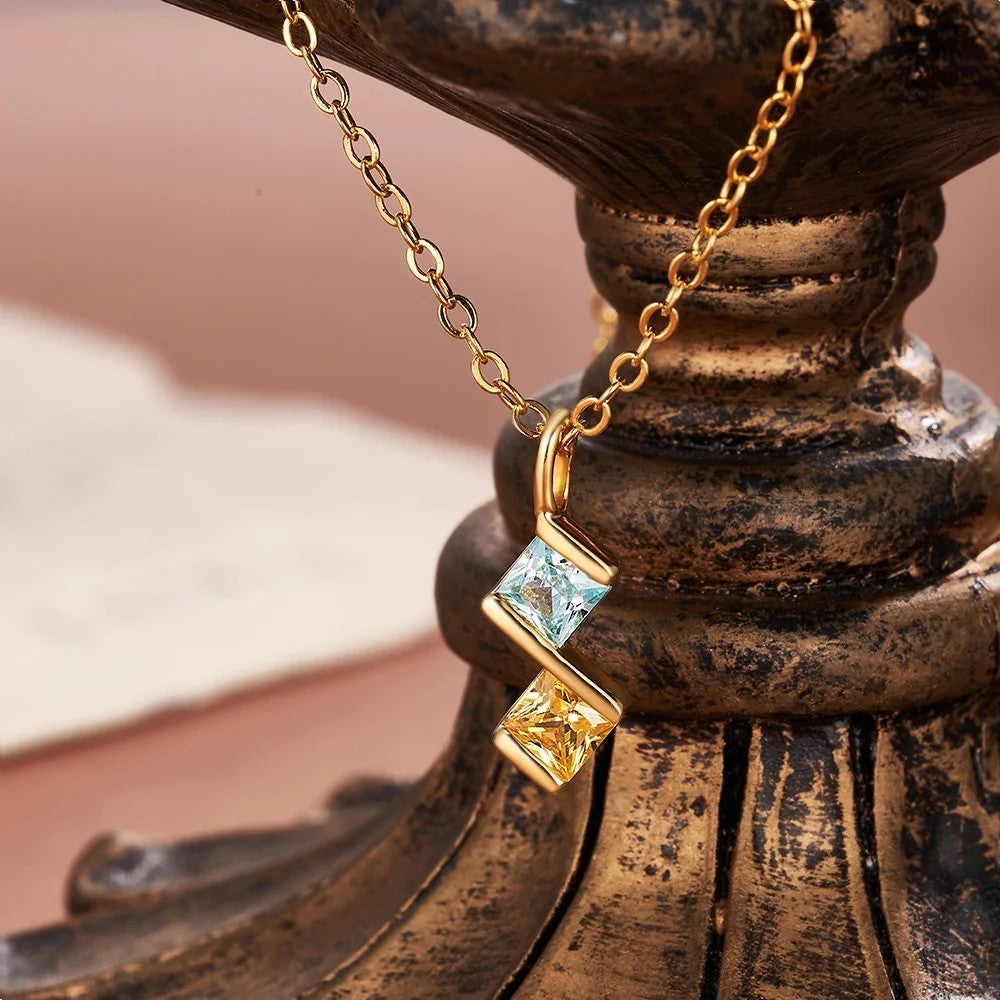 Personalized Rhombus Birthstone Necklace