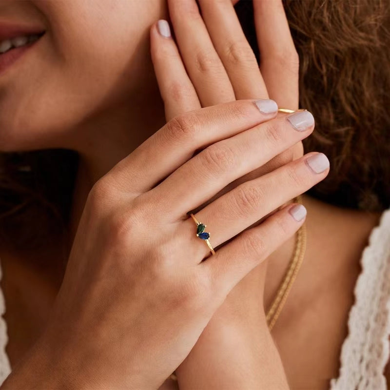 Teardrop Double Birthstone Ring