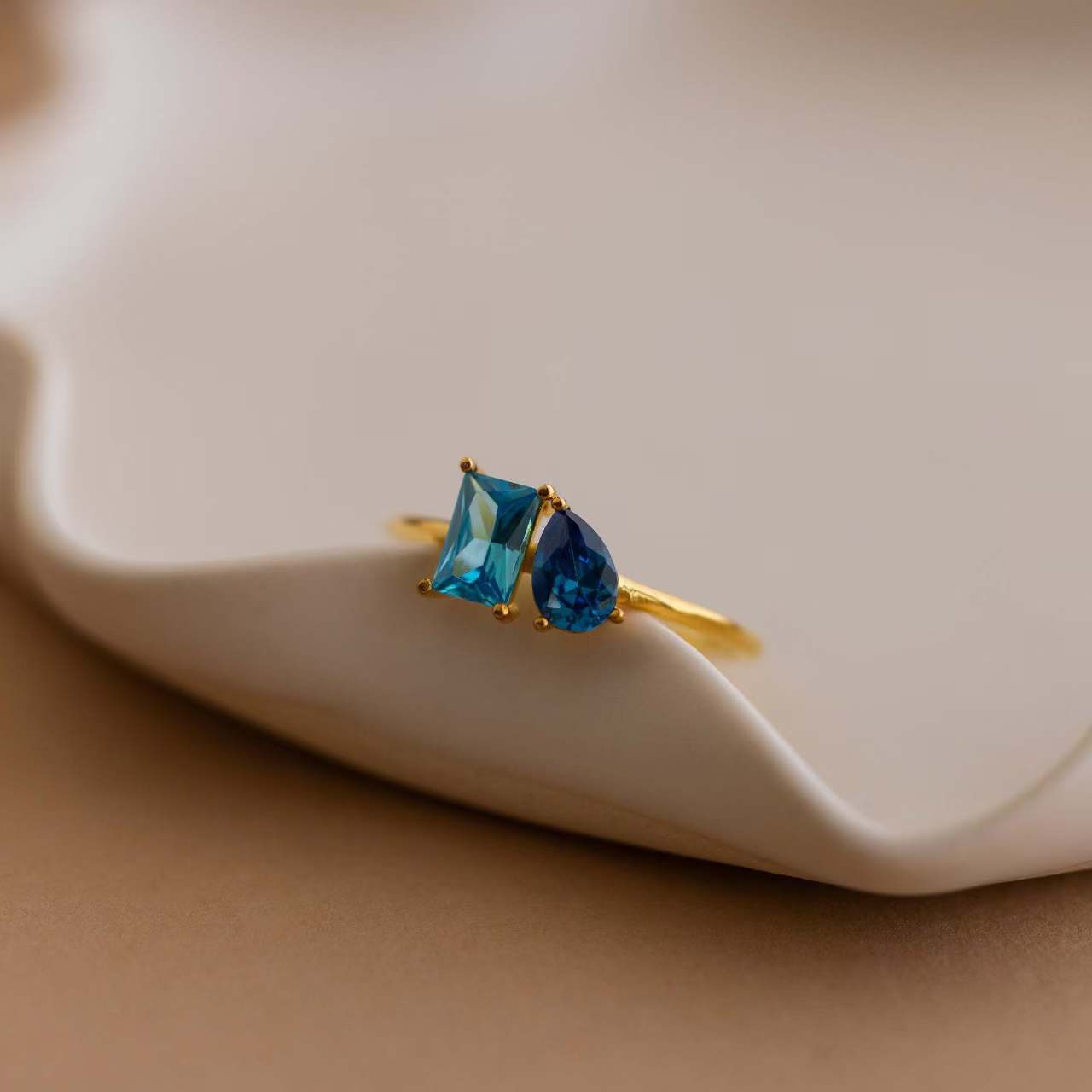 Personalized Dainty Square Teardrop Double Birthstone Ring