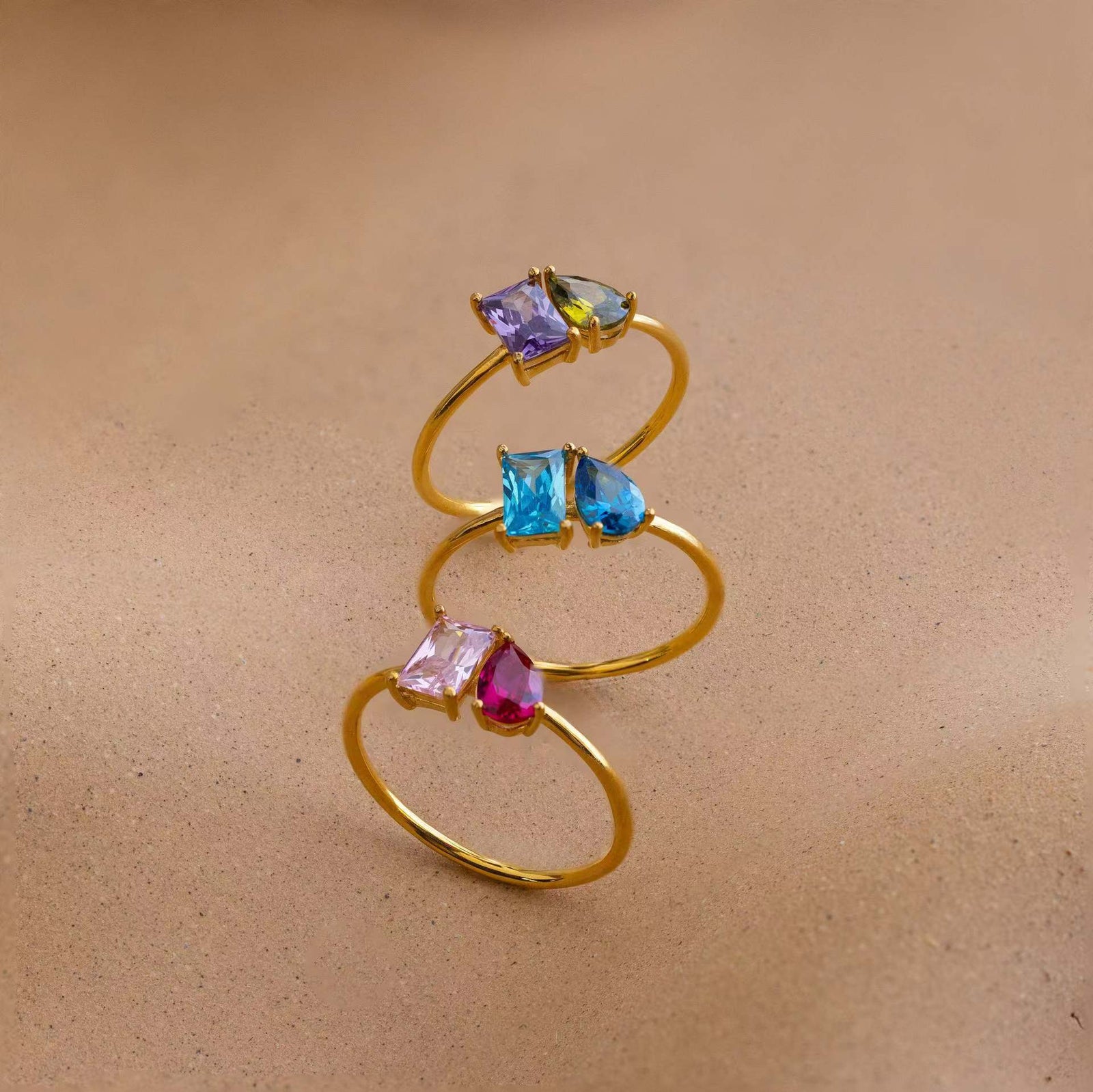 Square Teardrop Birthstone Ring