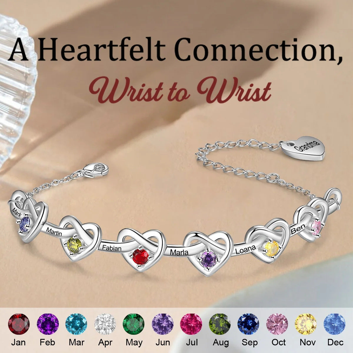 Engraved Birthstone Heart Bracelet