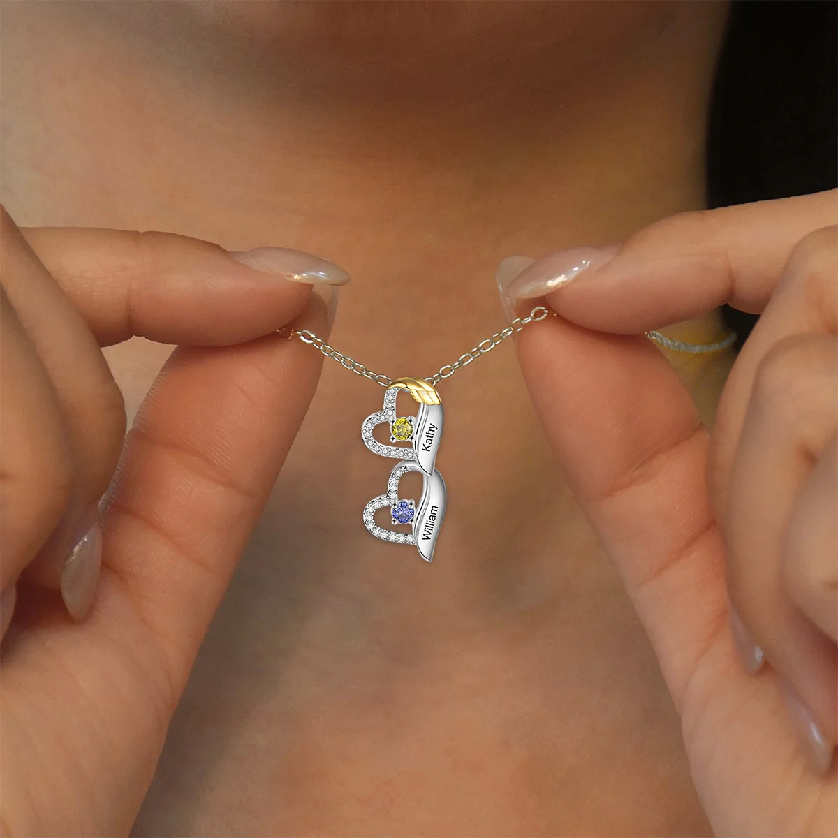 Love Heart Birthstones Necklace