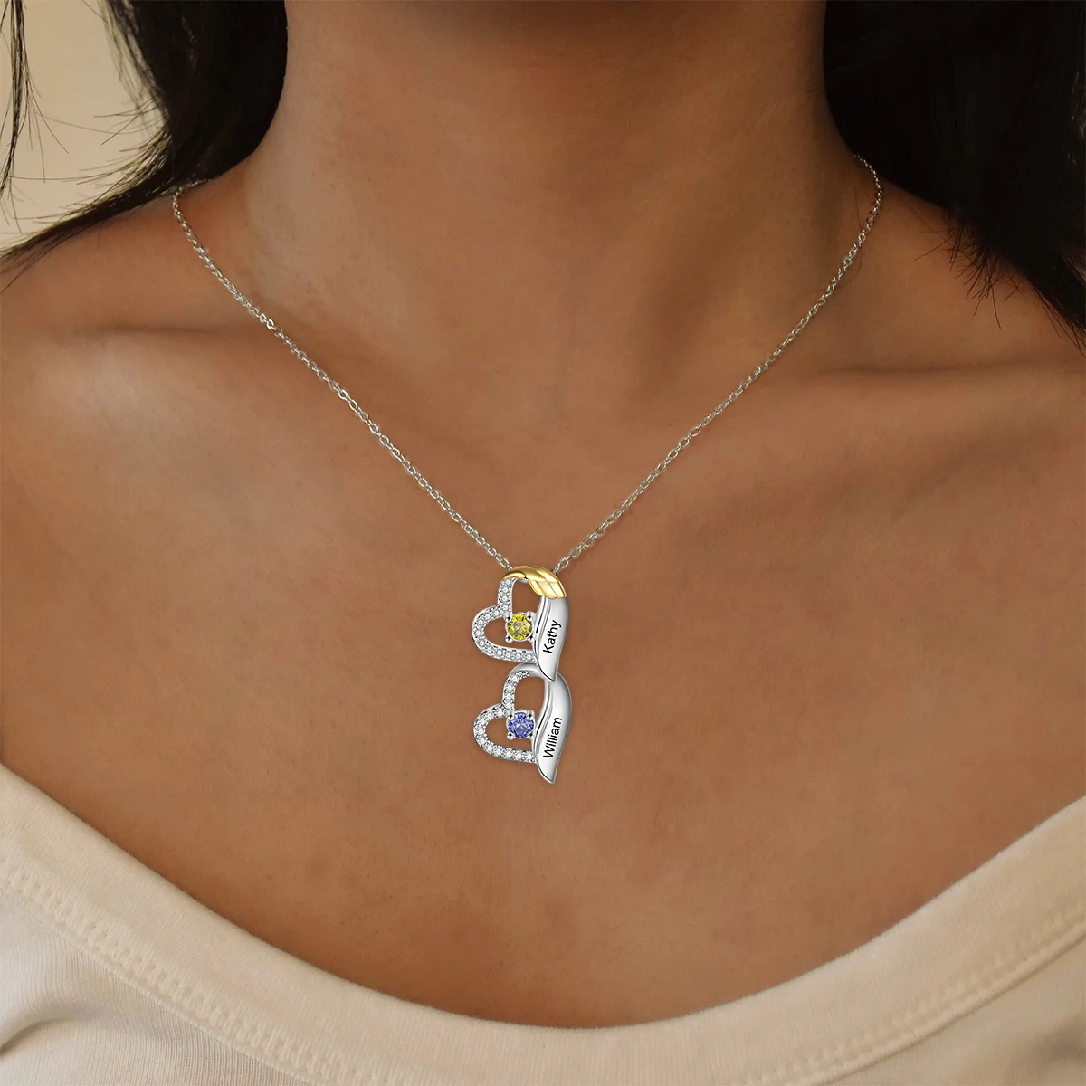 Love Heart Birthstones Necklace