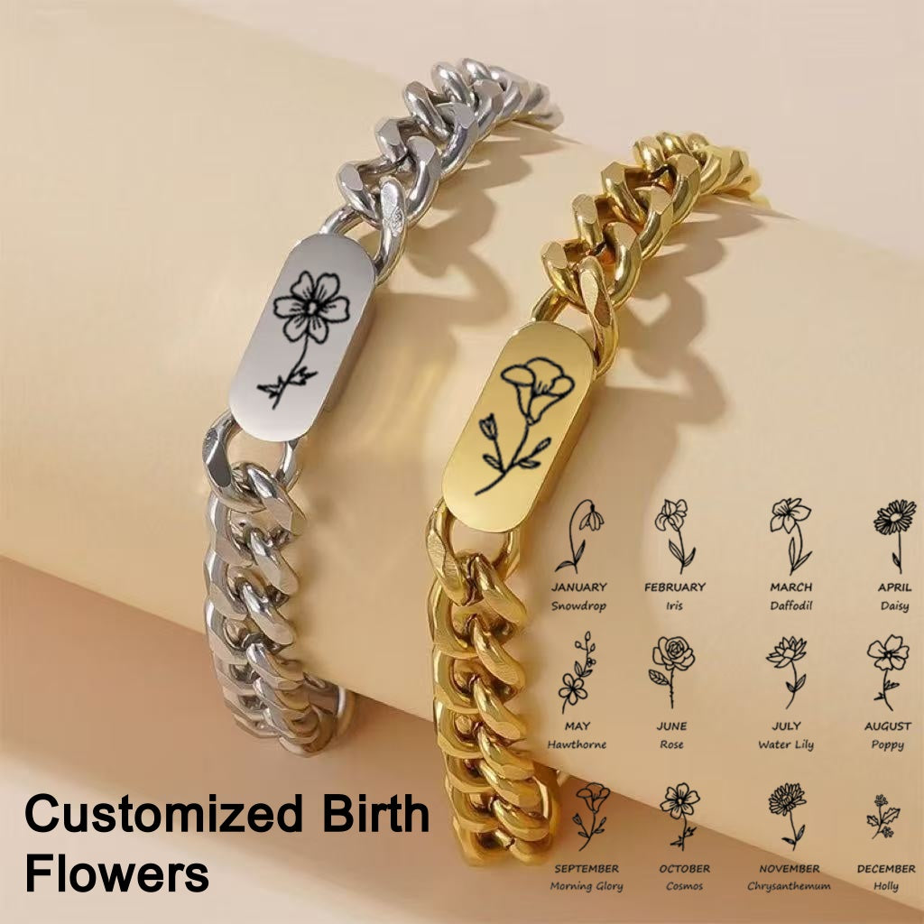Bracelet Engraved with Birth Flower and Constellation