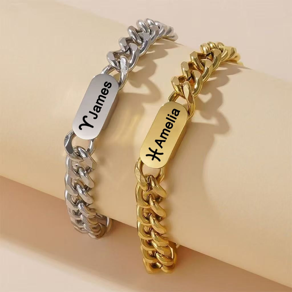 Bracelet Engraved with Birth Flower and Constellation
