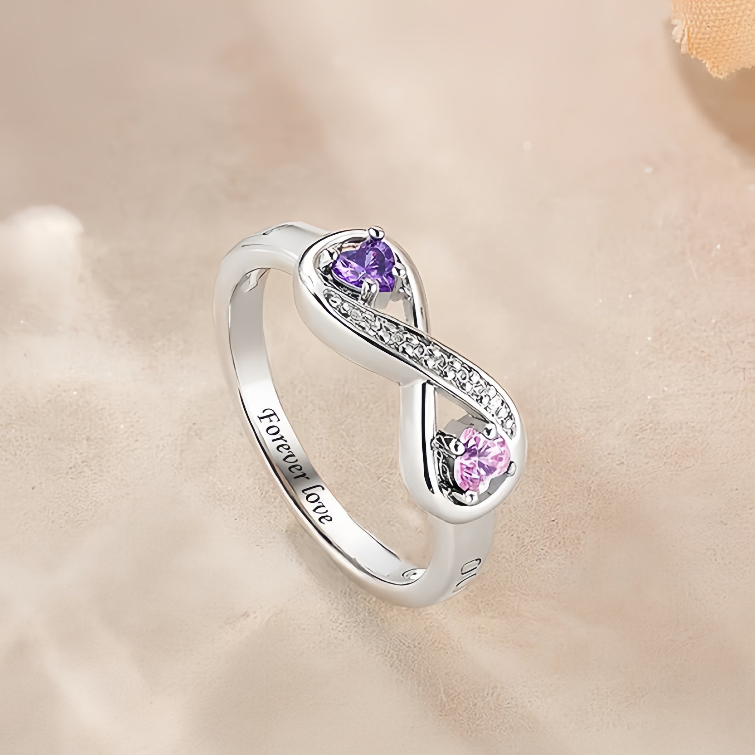 Ring with 2 Heart Birthstones