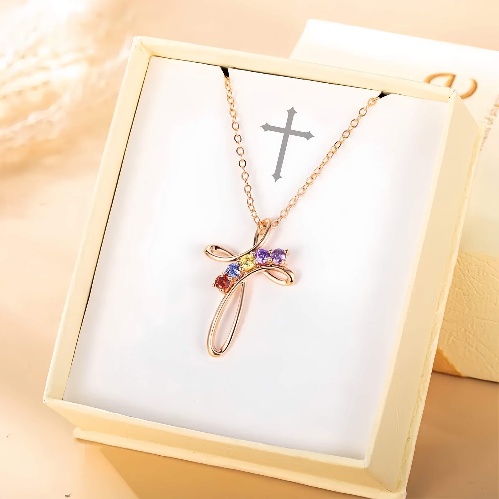 Family Birthstone Cross Necklace