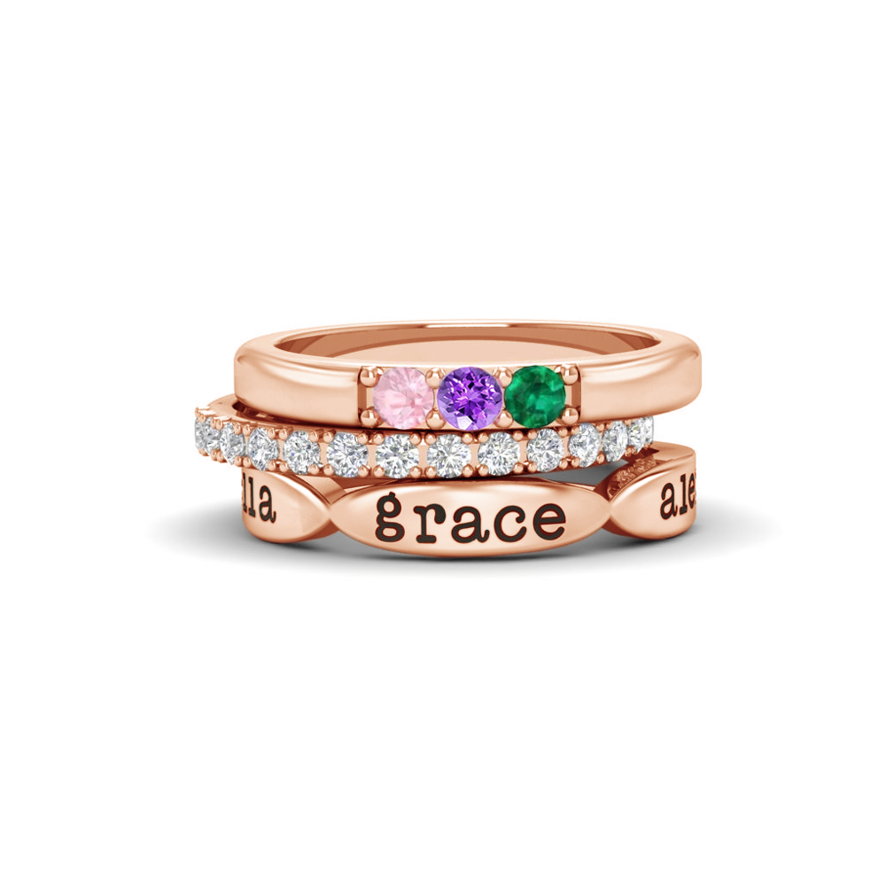 Birthstone Ring with Engraved Names