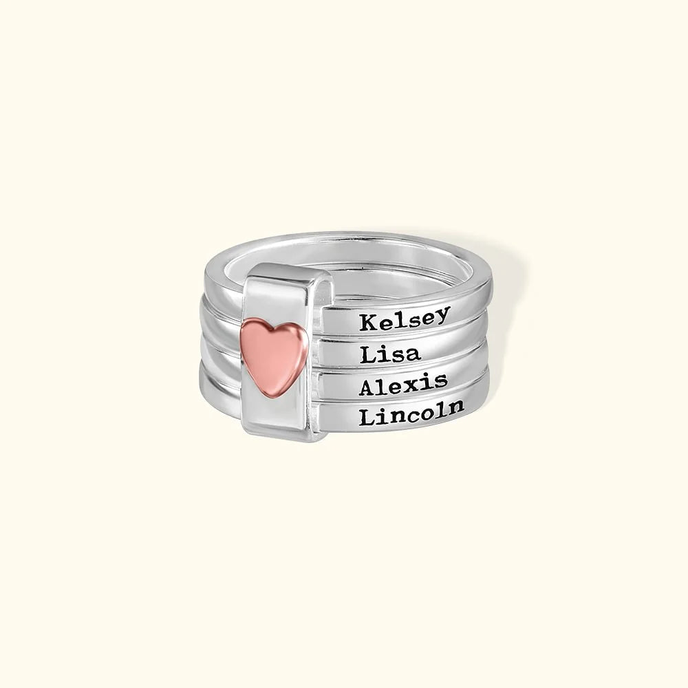 Personalized Heart  Stacking Rings with Engraved Names