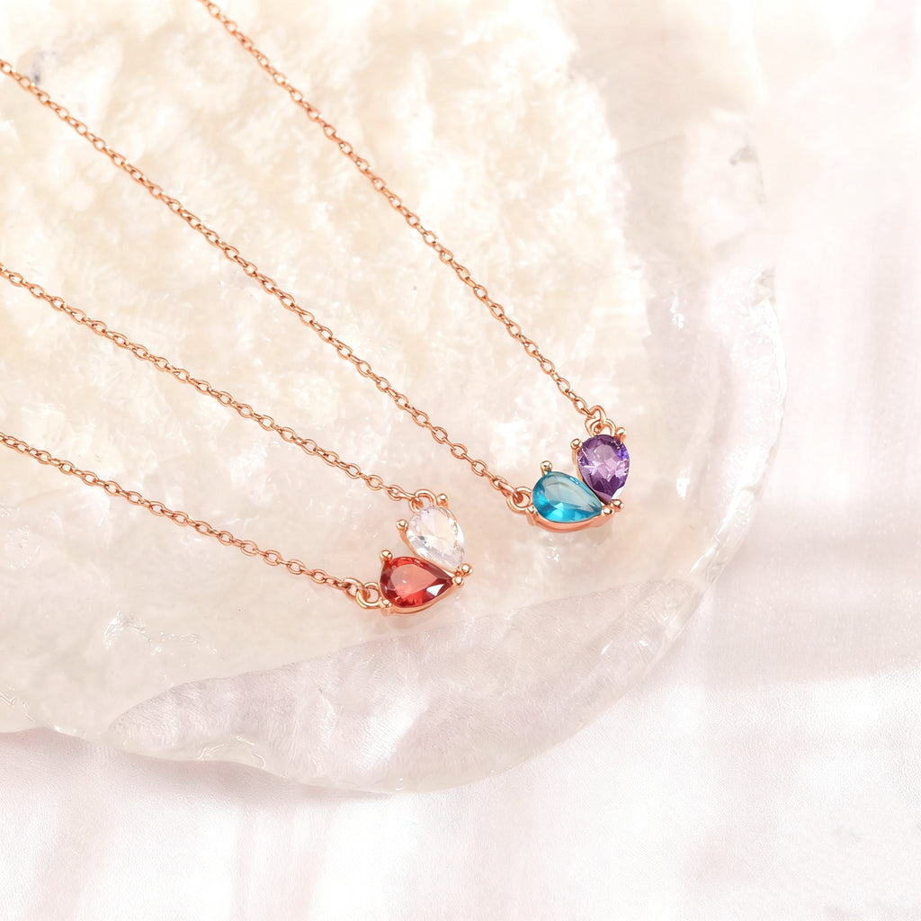 Two Birthstone Tear Necklace