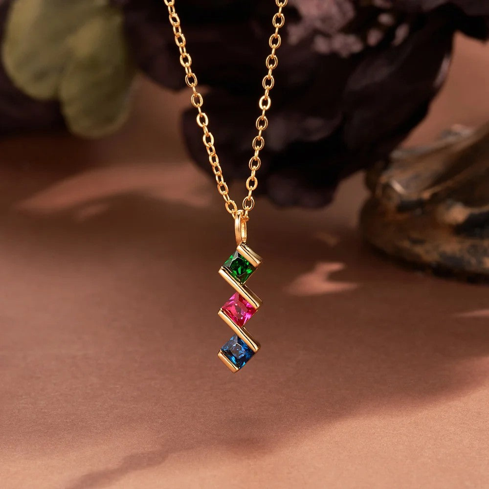 Personalized Rhombus Birthstone Necklace