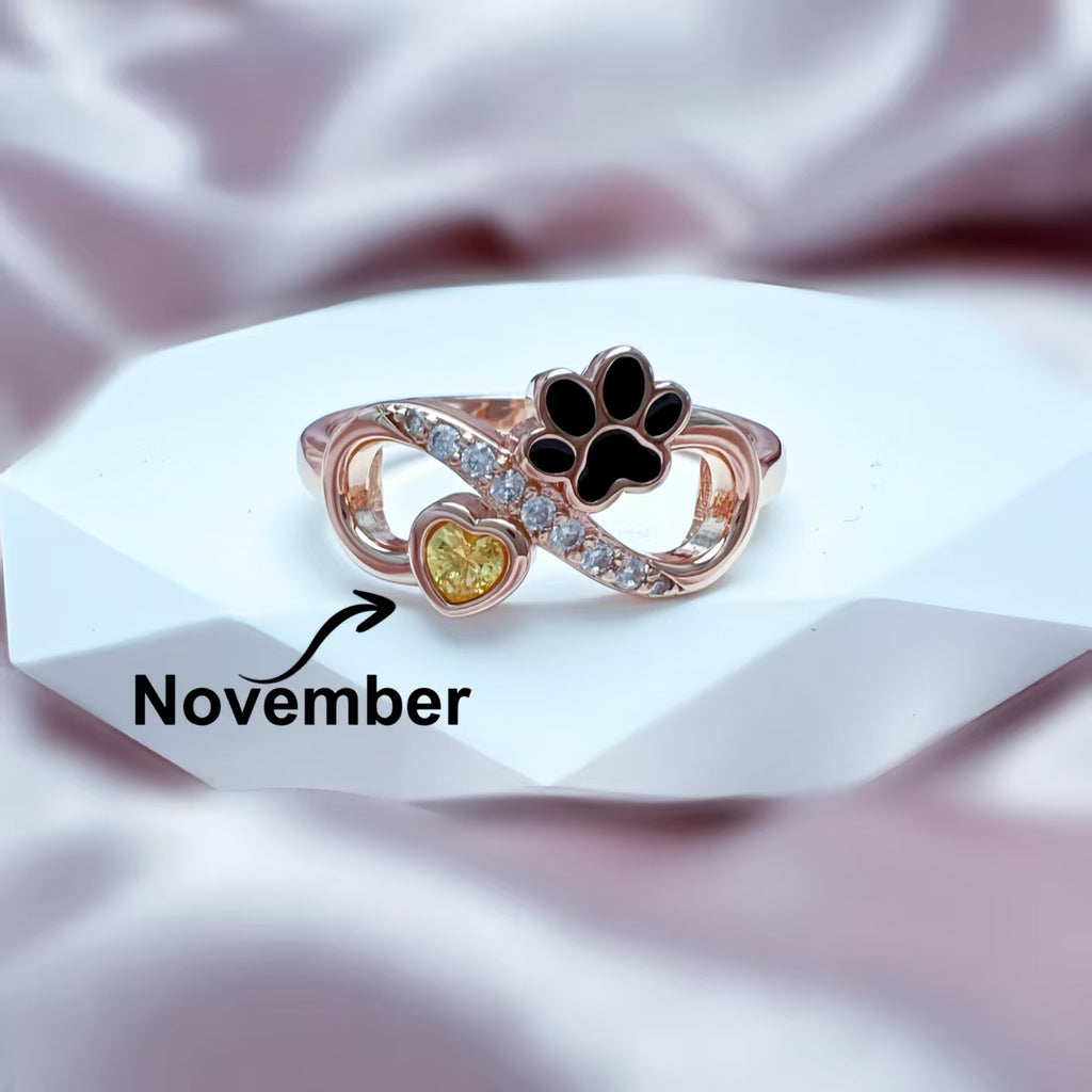Pet Cat Paw , Heart-shaped Birthstone Ring
