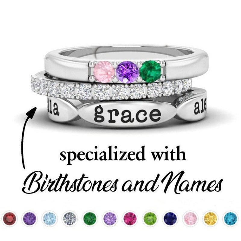 Birthstone Ring with Engraved Names