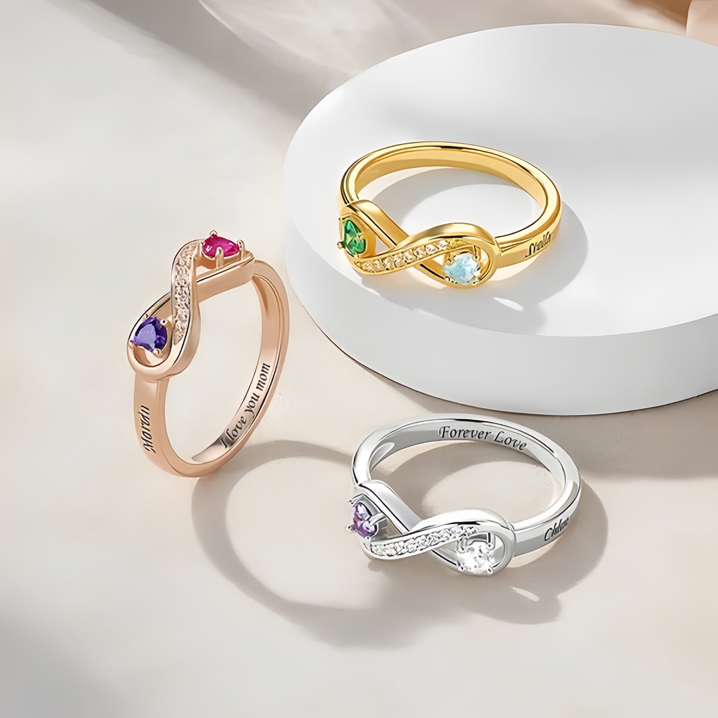 Ring with 2 Heart Birthstones