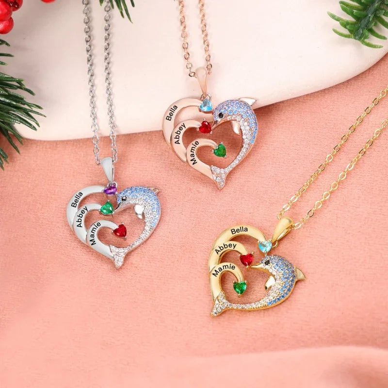 Heart Dolphin Engraved Necklace