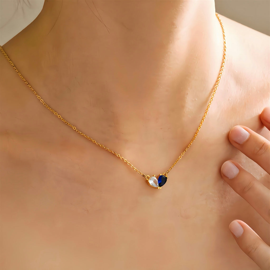 Two Birthstone Tear Necklace