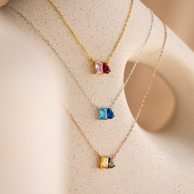 Birthstone Toi et Moi Necklace