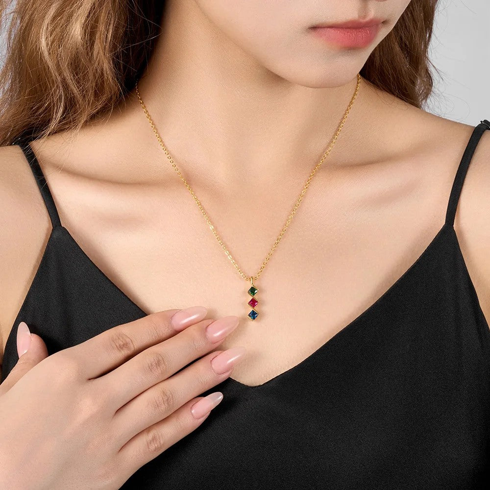 Personalized Rhombus Birthstone Necklace