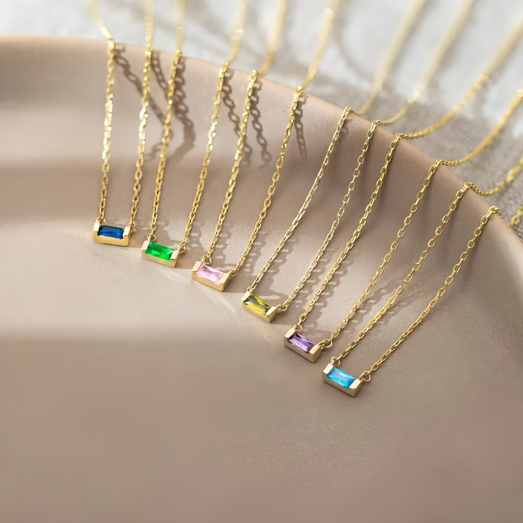 Dainty Baguette Birthstone Necklace