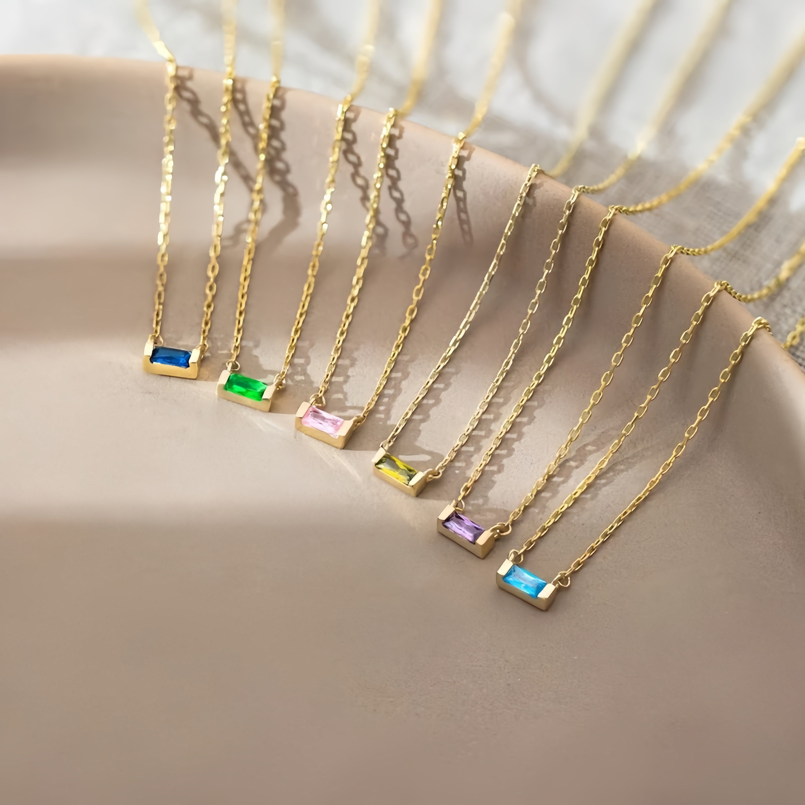 Dainty Baguette Birthstone Necklace