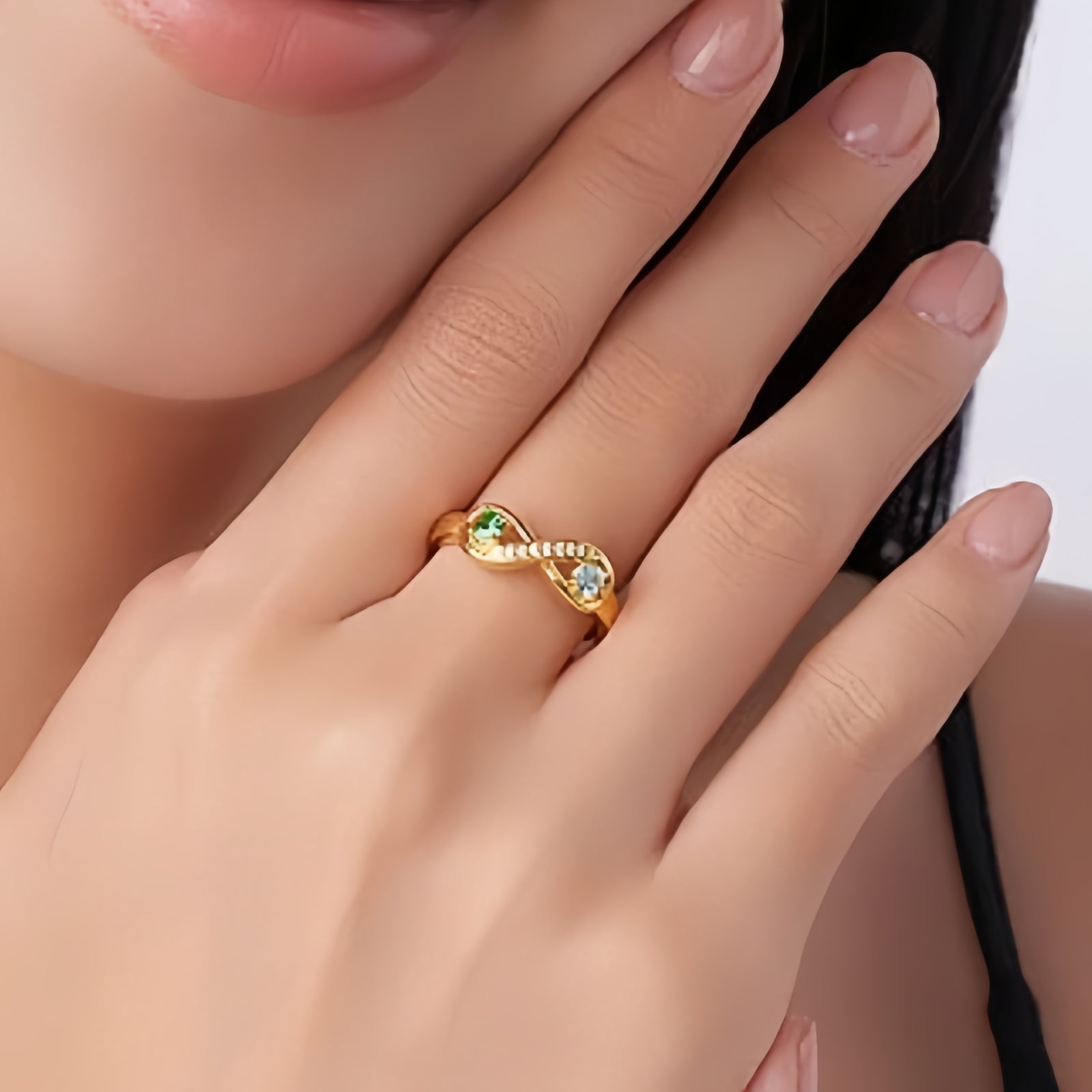 Ring with 2 Heart Birthstones