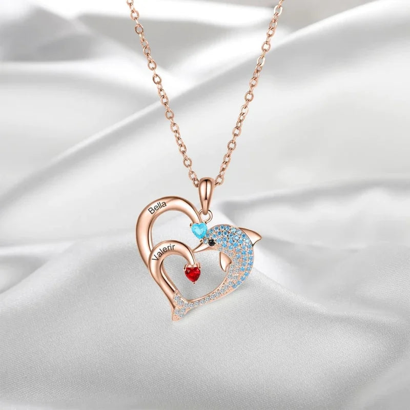 Heart Dolphin Engraved Necklace