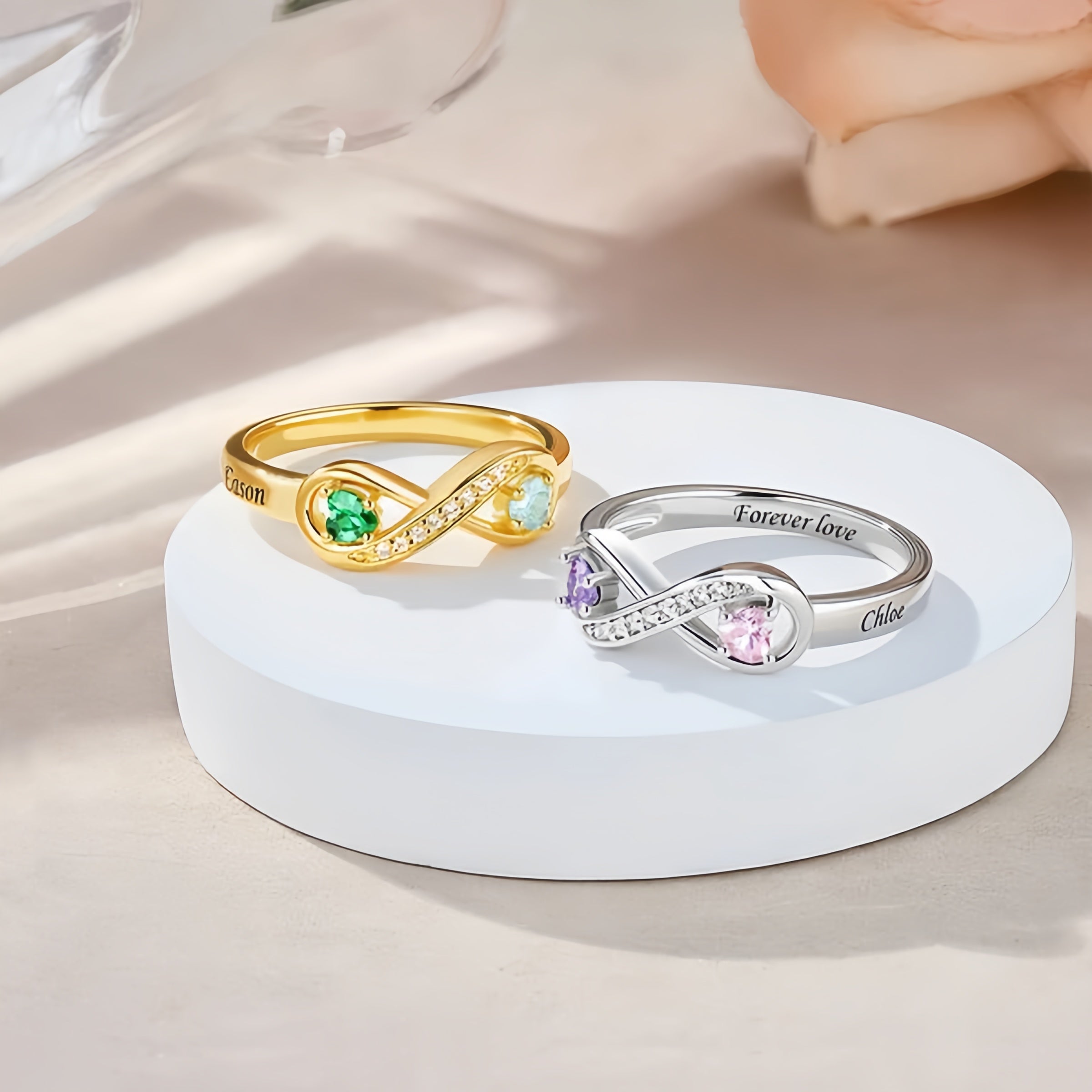 Ring with 2 Heart Birthstones