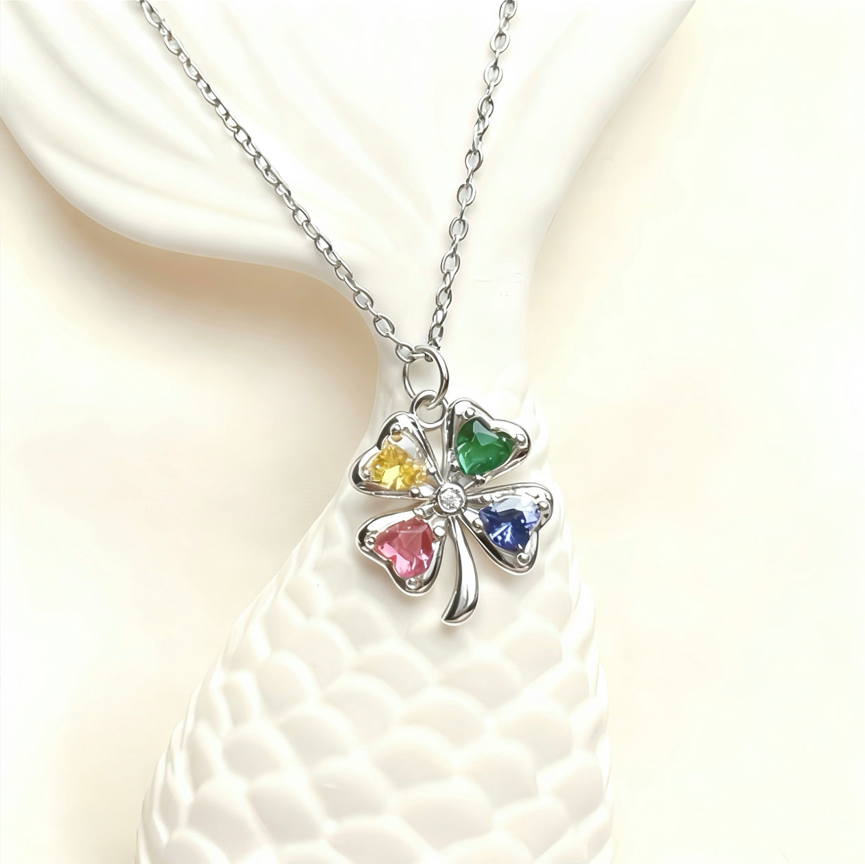 Four-Leaf Clover Birthstone Necklace