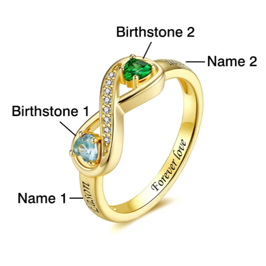 Ring with 2 Heart Birthstones
