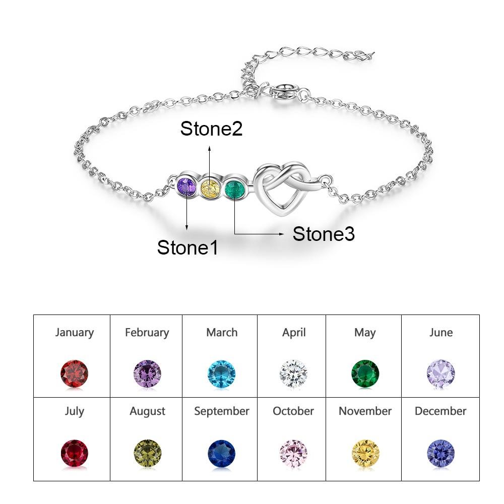 Heart Shaped Bracelet with Birthstones