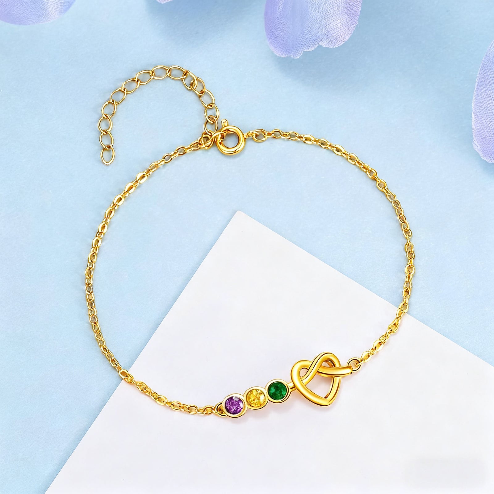 Heart Bracelet with Birthstones