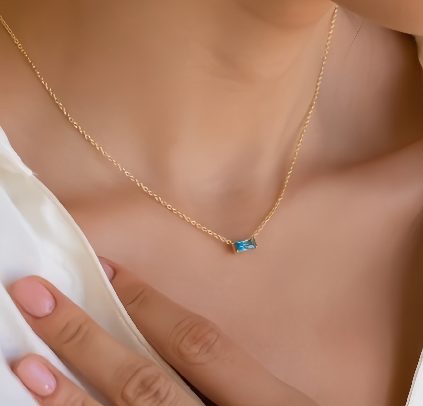 Dainty Baguette Birthstone Necklace