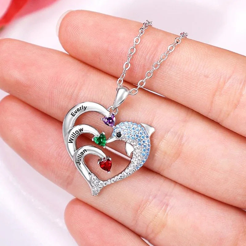 Heart Dolphin Engraved Necklace