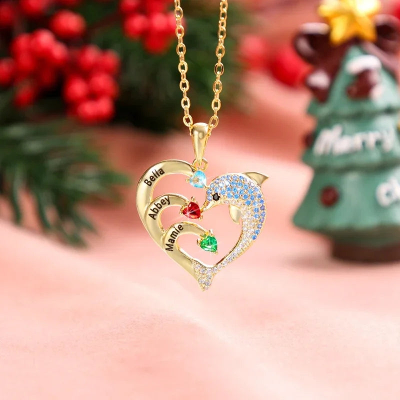 Heart Dolphin Engraved Necklace