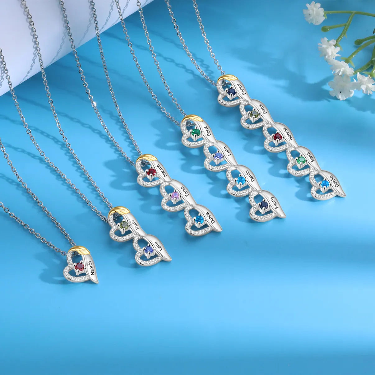 Love Heart Birthstones Necklace
