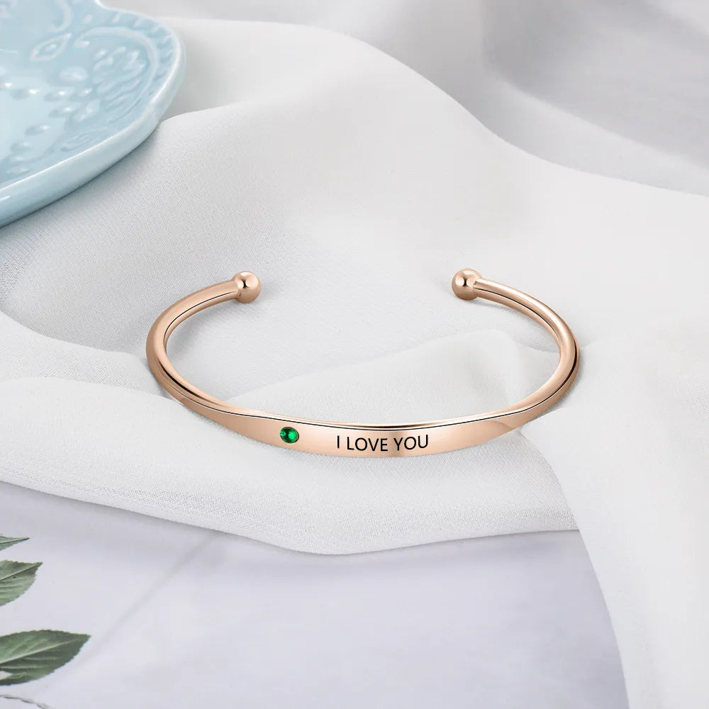 Personalized Birthstone Engraved Bracelet