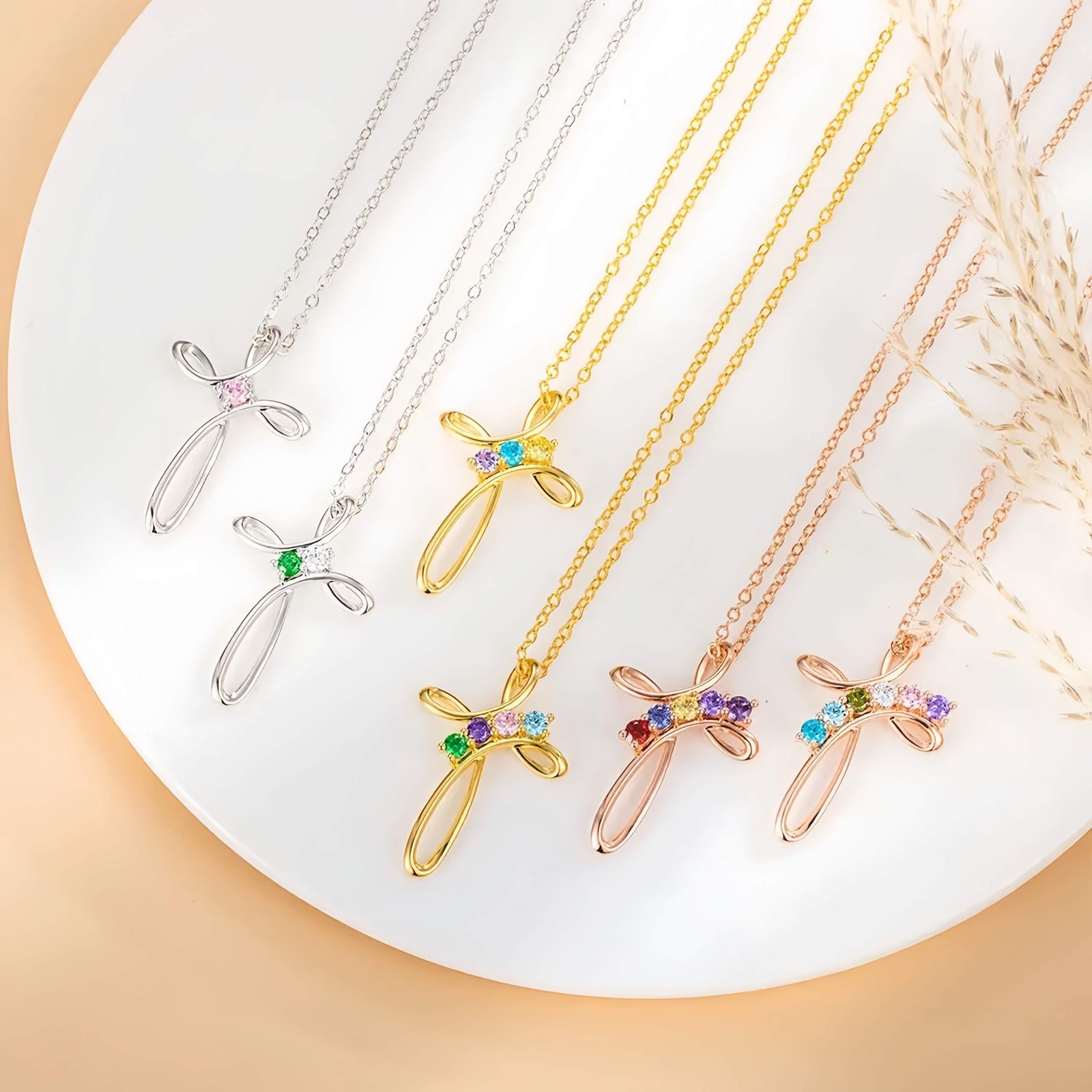 Family Birthstone Cross Necklace