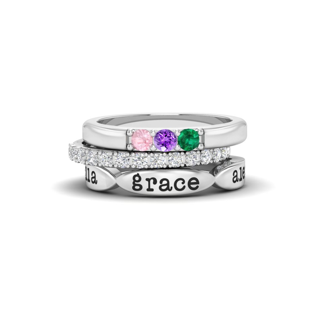 Birthstone Ring with Engraved Names