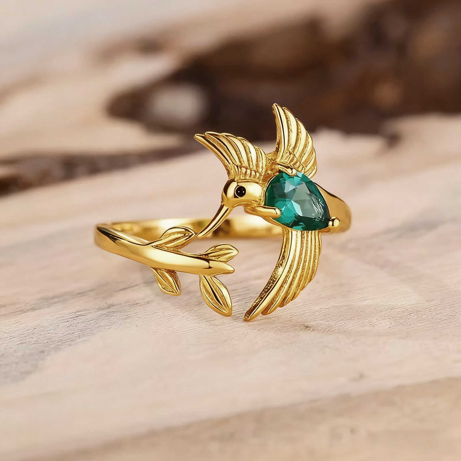 Hummingbird Leaf  Birthstone  Ring