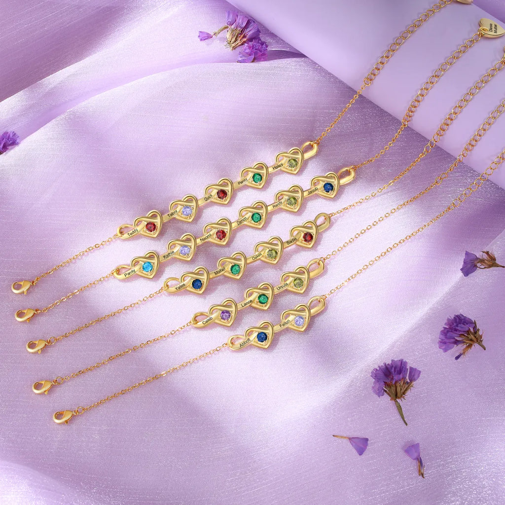 Engraved Birthstone Heart Bracelet