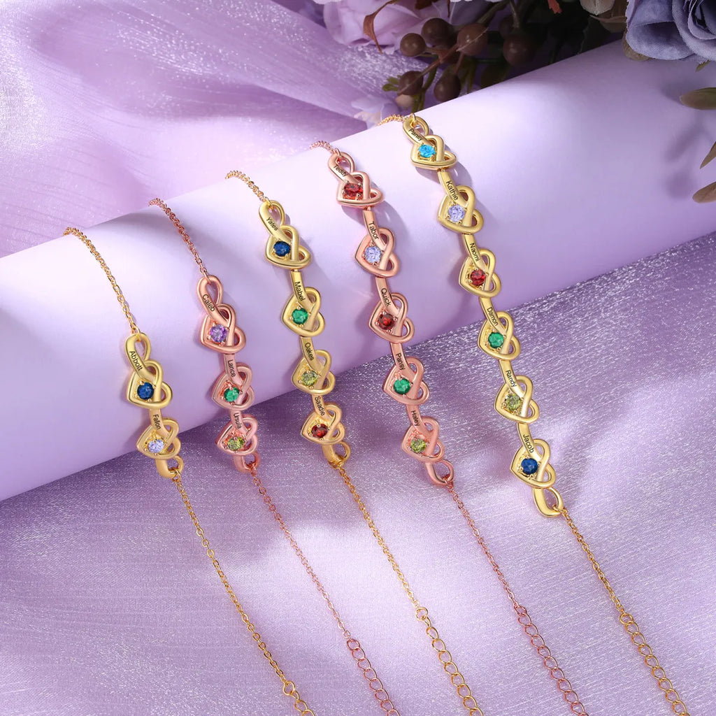 Engraved Birthstone Heart Bracelet