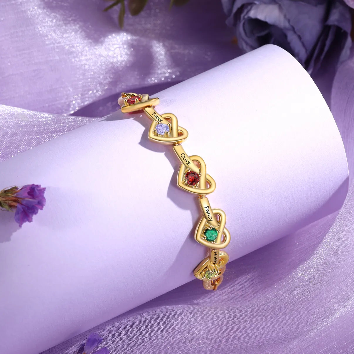 Engraved Birthstone Heart Bracelet