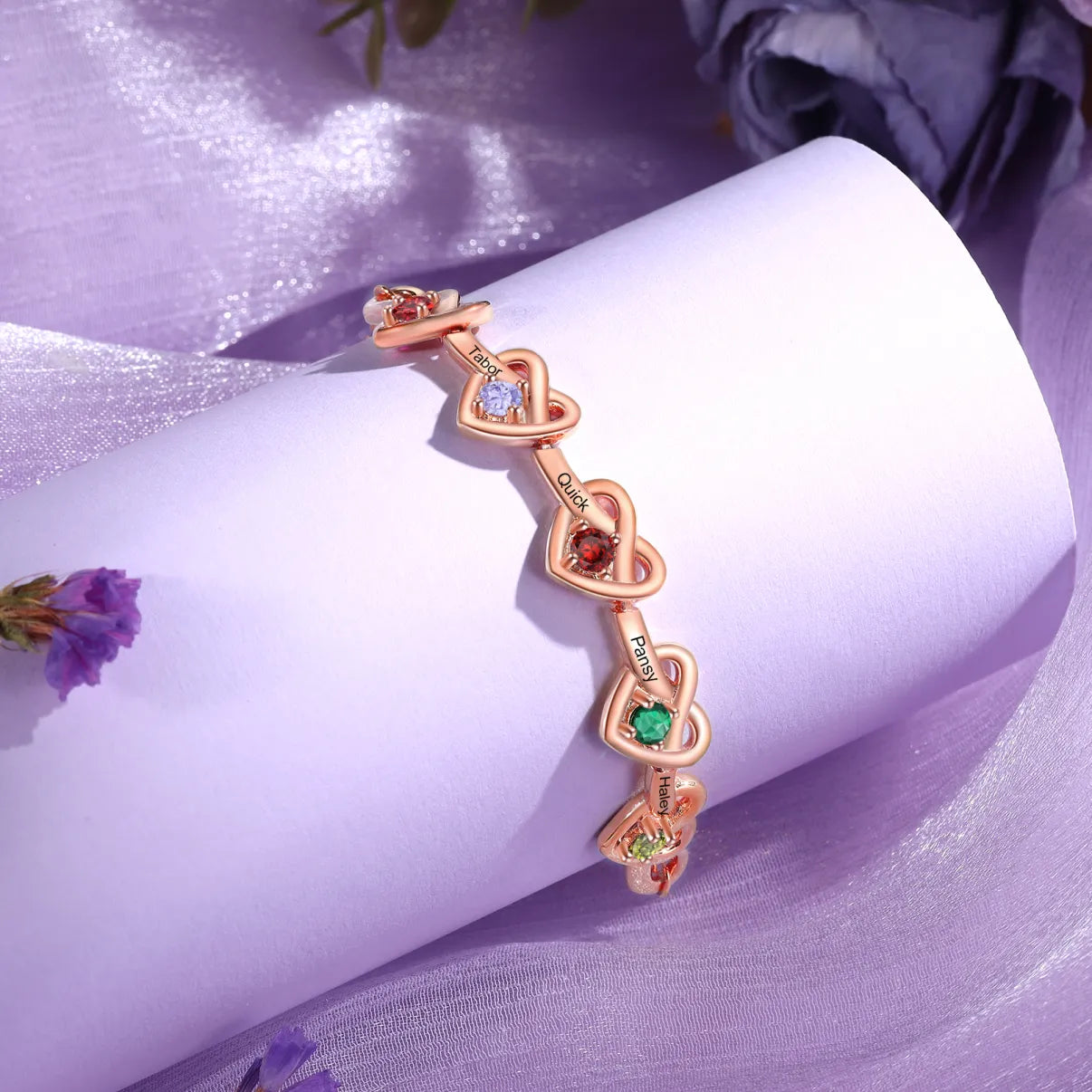 Engraved Birthstone Heart Bracelet