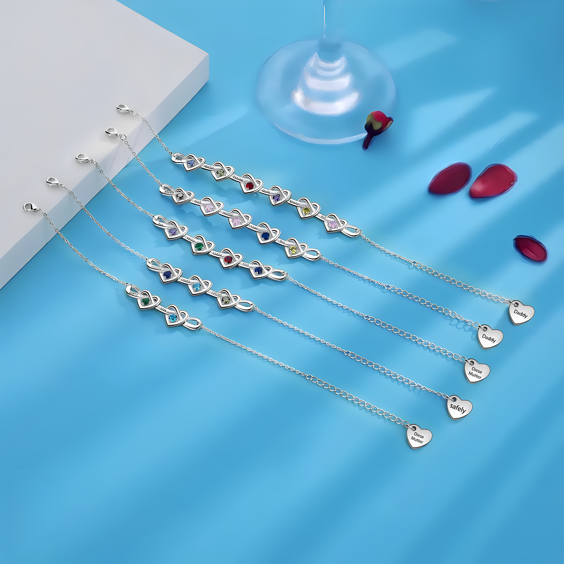 Engraved Birthstone Heart Bracelet