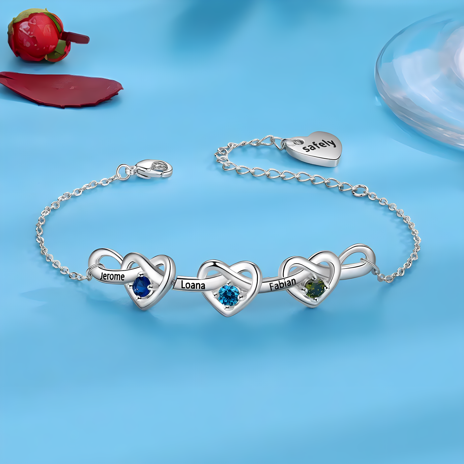 Engraved Birthstone Heart Bracelet